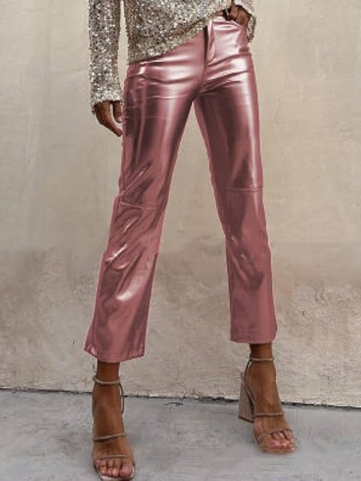 Levoire | Pantalon Droit À Fermeture Éclair Poches Taille Moyenne Dames Élégant Décontracté Mode Rose ou