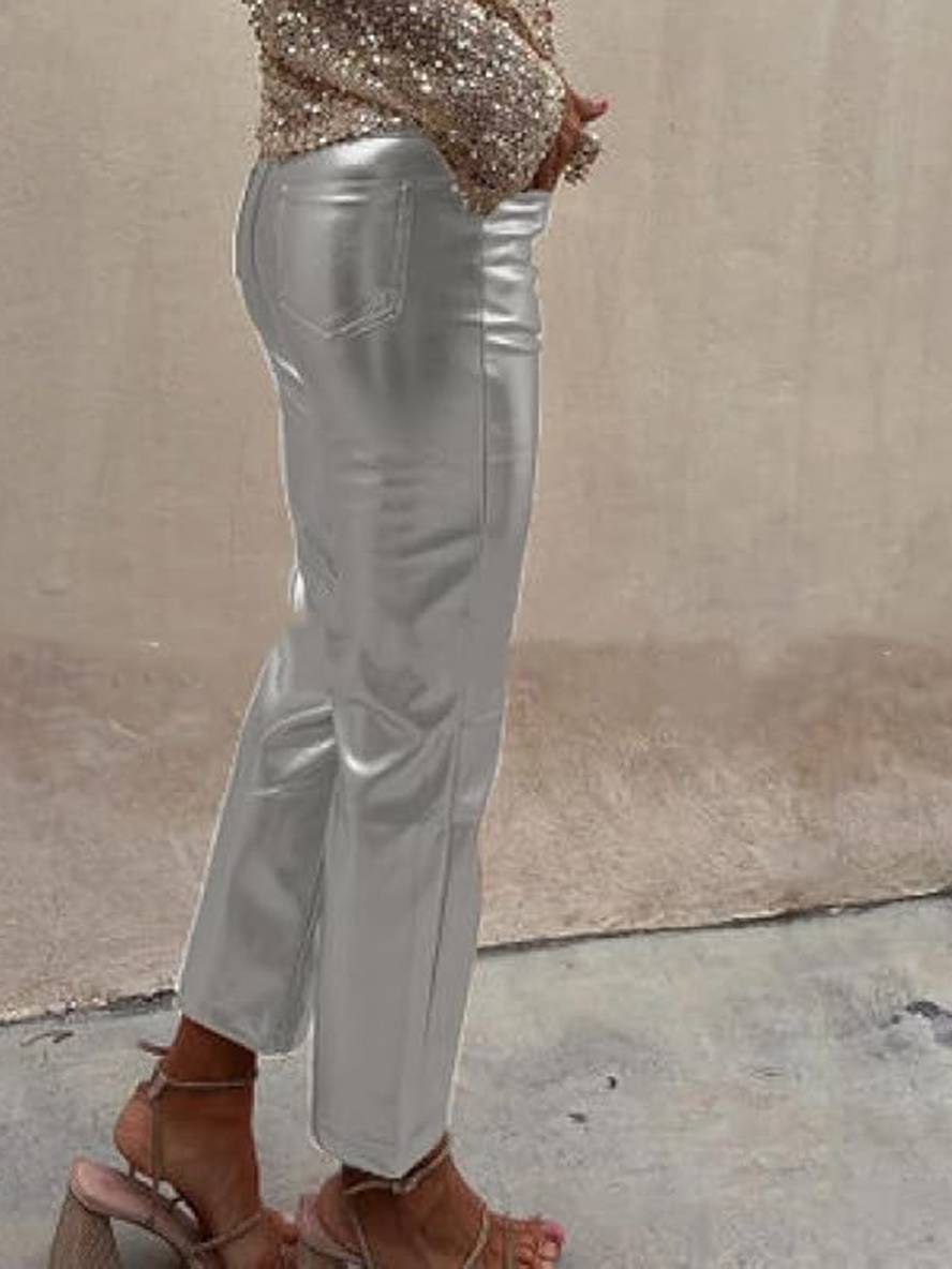 Levoire | Pantalon Droit À Fermeture Éclair Poches Taille Moyenne Dames Élégant Décontracté Mode