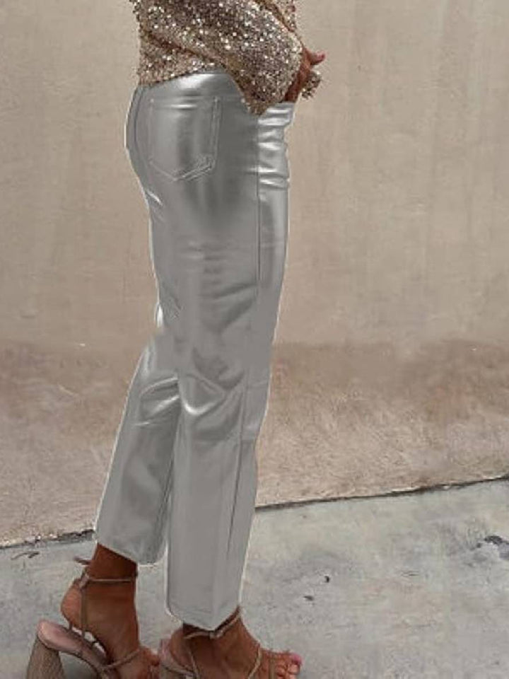 Levoire | Pantalon Droit À Fermeture Éclair Poches Taille Moyenne Dames Élégant Décontracté Mode