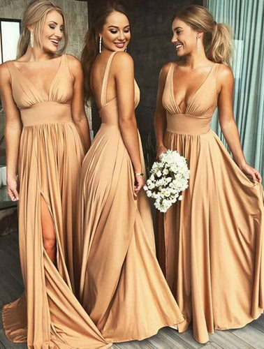Levoire | Robe De Demoiselle D'Honneur Longue Avec Fente Sur Le Côté Décolleté En V Bretelles Femme Élégante Pour Mariage