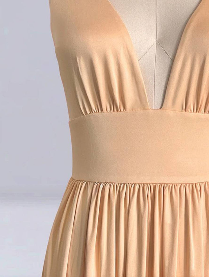 Levoire | Robe De Demoiselle D'Honneur Longue Avec Fente Sur Le Côté Décolleté En V Bretelles Femme Élégante Pour Mariage