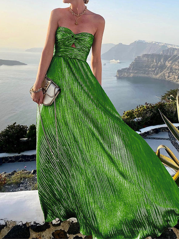Levoire | Longue Robe De Mariée Brun Bustier Sans Manches Dames Élégante Robe De Soirée Vert
