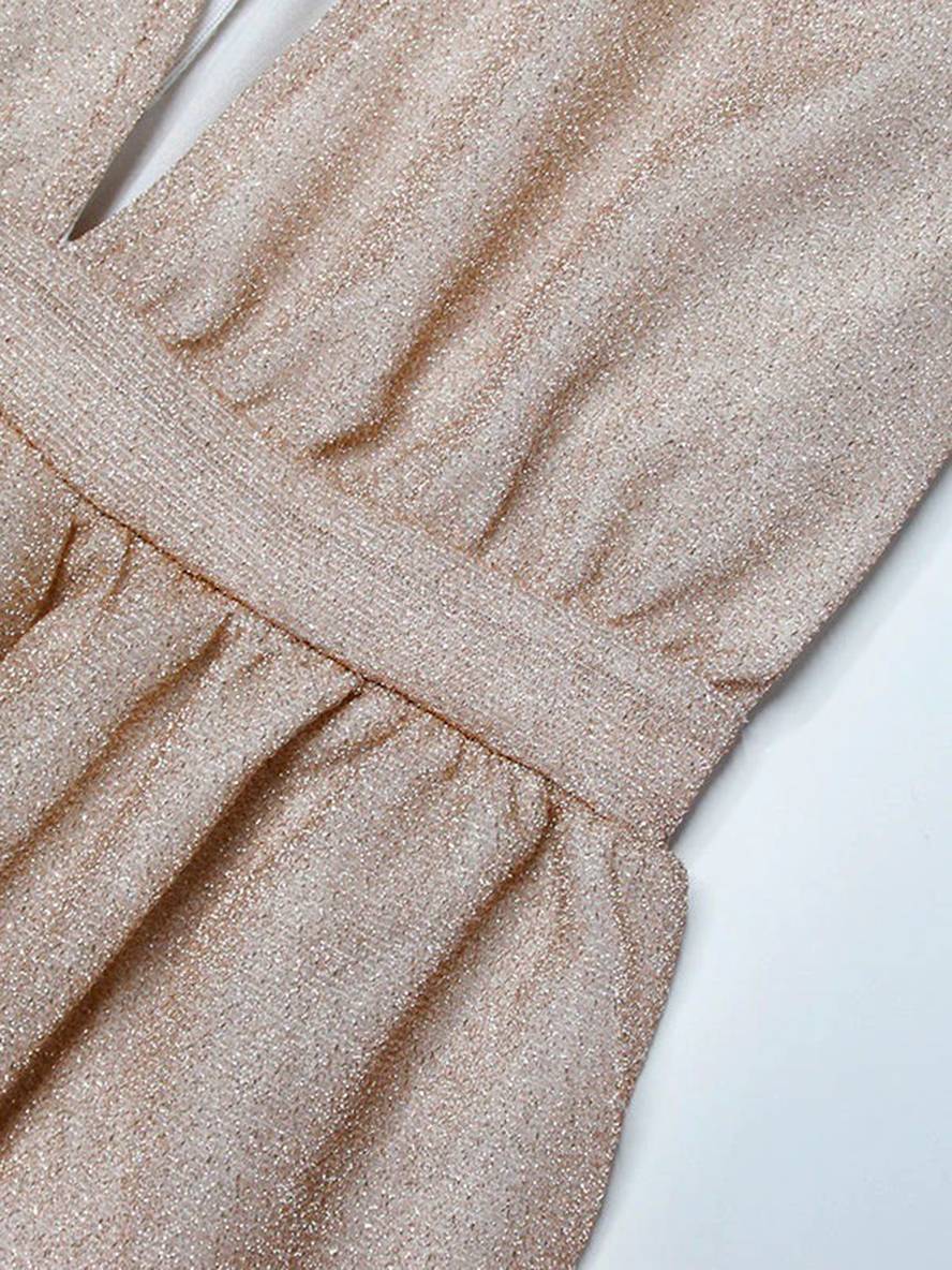 Levoire | Robe De Soirée Élégante Longue À Paillettes Brillantes Décolleté En V Manches Longues Cérémonie