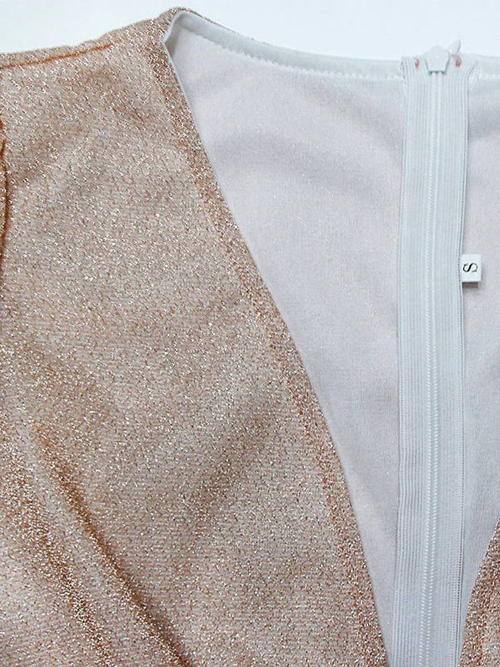 Levoire | Robe De Soirée Élégante Longue À Paillettes Brillantes Décolleté En V Manches Longues Cérémonie