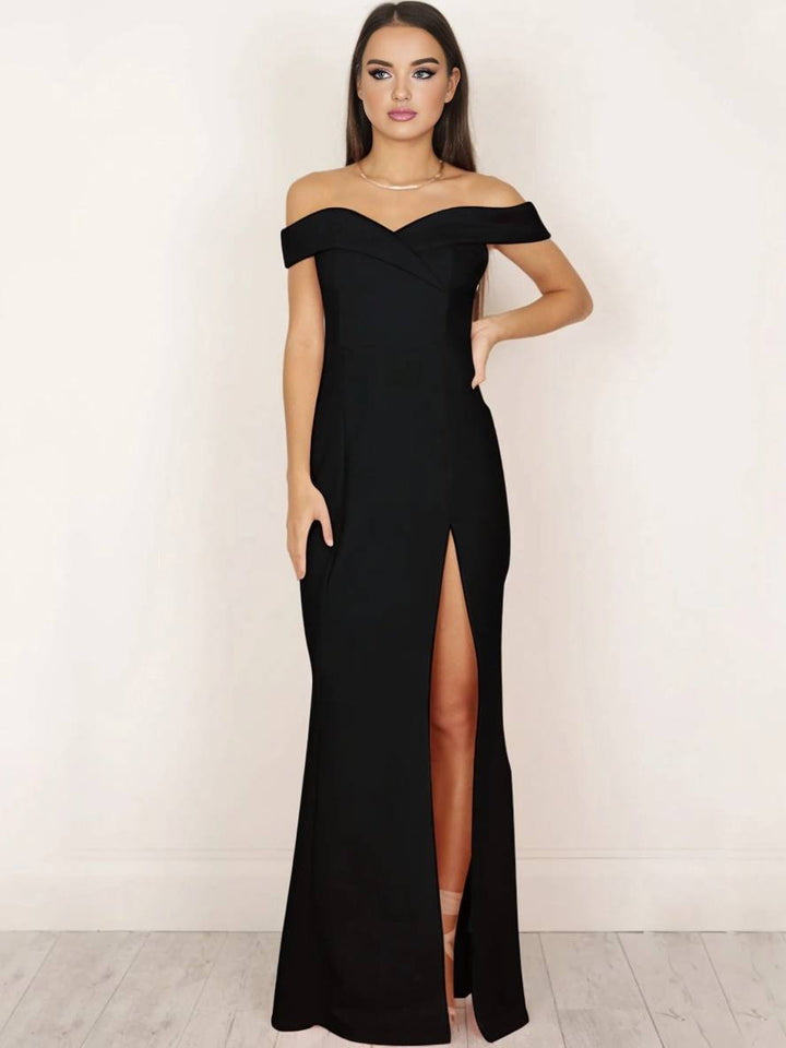 Levoire | Robe Longue Unie Avec Fente Latérale Décolleté Bateau Sans Manches Élégante Pour Cérémonie Du Soir