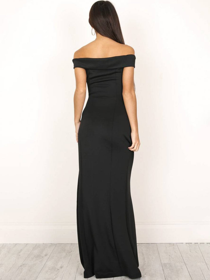 Levoire | Robe Longue Unie Avec Fente Latérale Décolleté Bateau Sans Manches Élégante Pour Cérémonie Du Soir