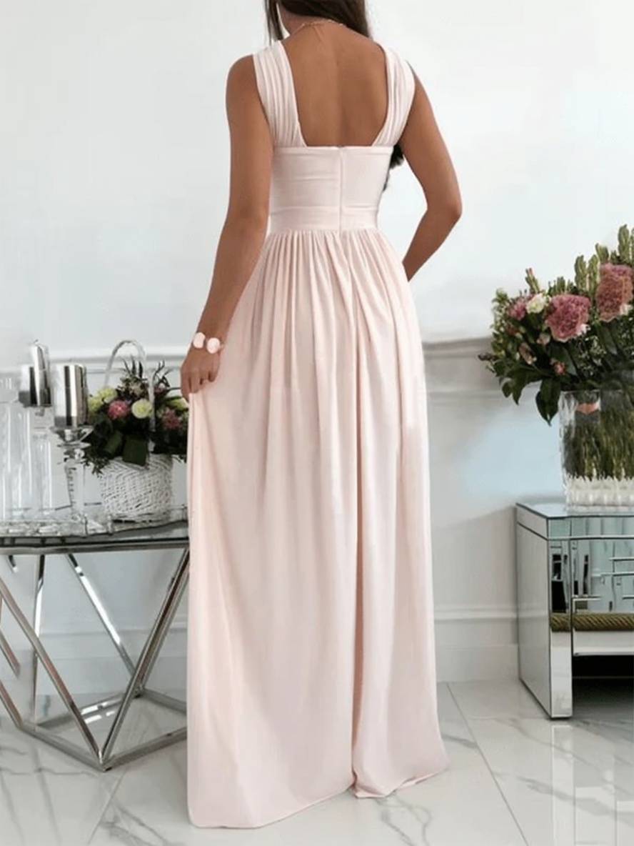 Levoire | Robe Longue À Volants Sur Le Côté Fluide Dos Nu Sans Manches Décolleté En V Élégante Soirée Promotion Cérémonie