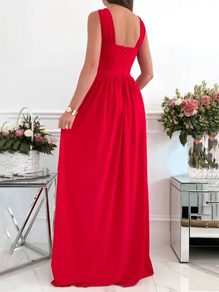 Levoire | Robe Longue À Volants Sur Le Côté Fluide Dos Nu Sans Manches Décolleté En V Élégante Soirée Promotion Cérémonie