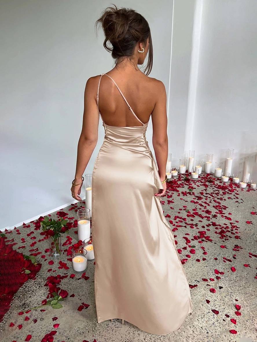 Levoire | Robe De Demoiselle D'Honneur Ajustée Une Épaule Fente Latérale Dos Nu Sans Manches Élégante Robe De Soirée Pour Mariage