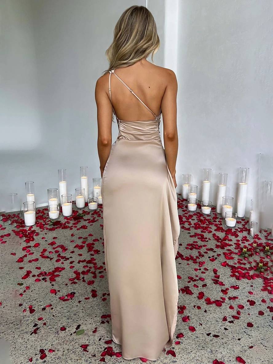 Levoire | Robe De Demoiselle D'Honneur Ajustée Une Épaule Fente Latérale Dos Nu Sans Manches Élégante Robe De Soirée Pour Mariage