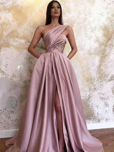 Levoire | Robe De Soirée Longue À Épaule Asymétrique Fente Élégante Pour Dames Robe De Bal Rose