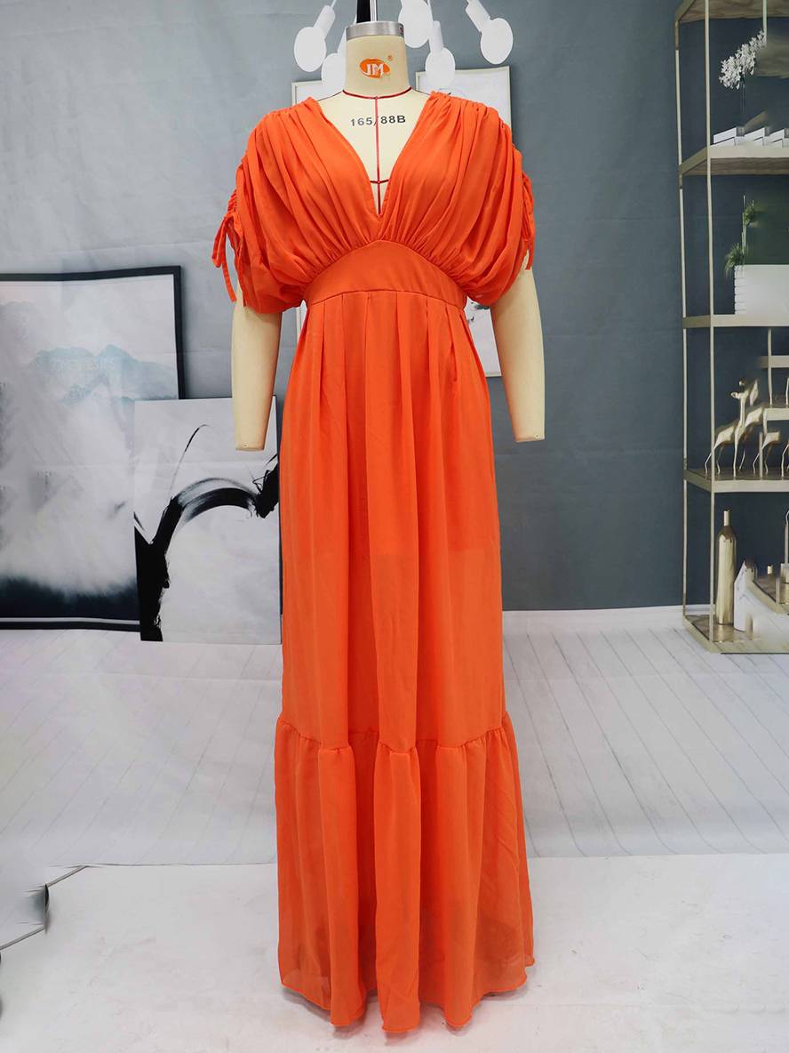 Levoire | Robe De Plage Longue En Chiffon Fluide Décolleté Dos Manches Chauve-Souris À Manches Courtes Élégante Soirée Pour Dames