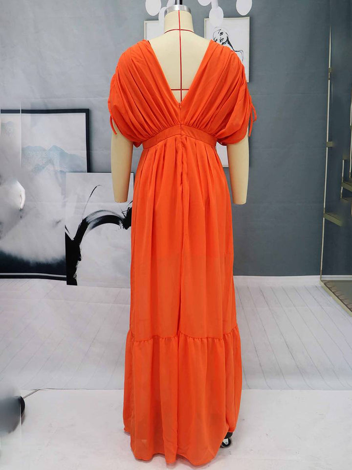 Levoire | Robe De Plage Longue En Chiffon Fluide Décolleté Dos Manches Chauve-Souris À Manches Courtes Élégante Soirée Pour Dames