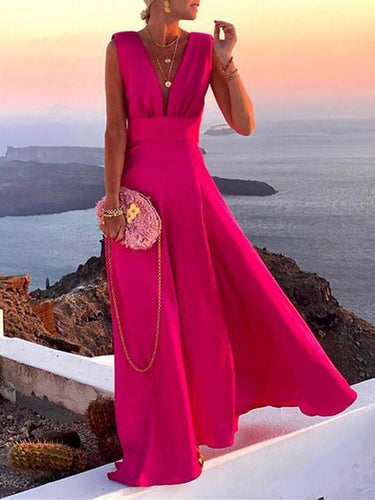 Levoire | Robe De Soirée En Chiffon Longue Dos Nu Bretelles Décolleté Plongeant Sans Manches Mode Élégante Pour Femmes