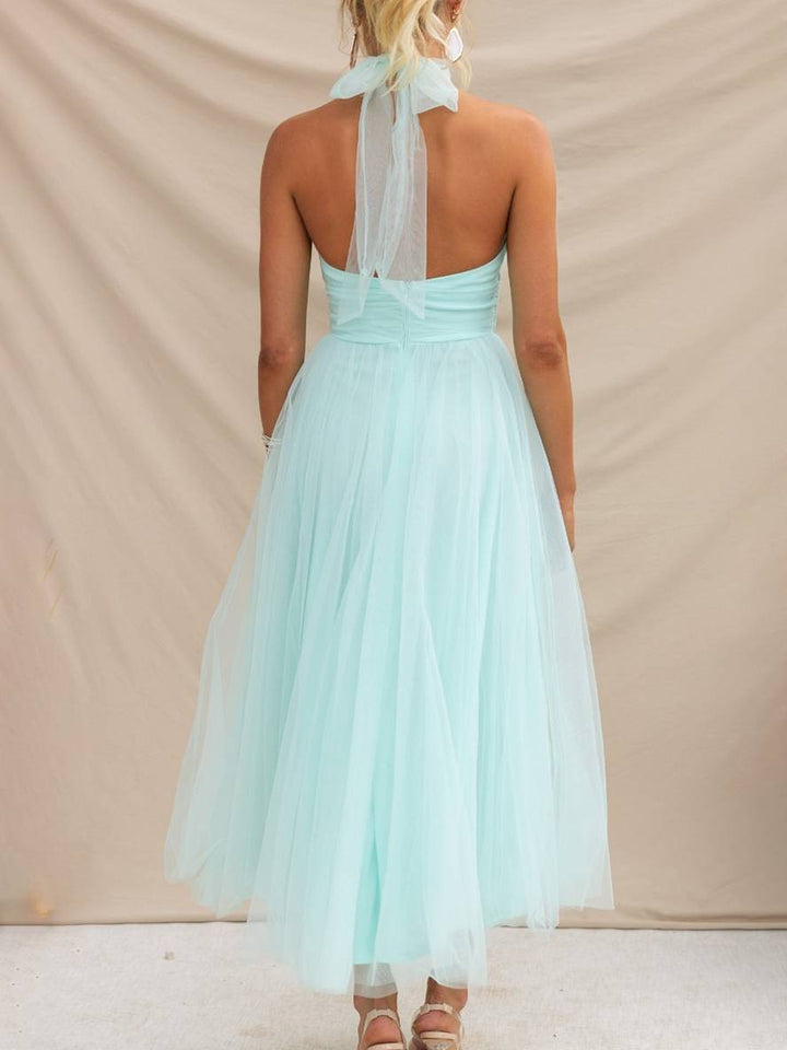 Levoire | Robe Longue En A À Encolure Halter En Tulle, Tutu, Nœud Papillon, Sans Manches, Pour Femmes, Douce, Élégante, Soirée, Bal De Promo