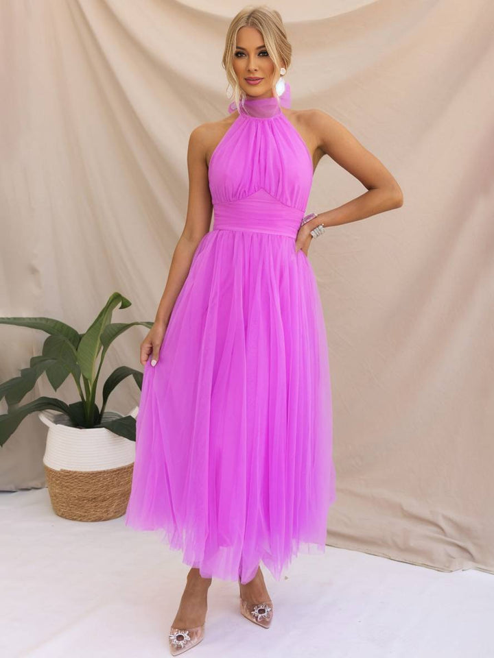 Levoire | Robe Longue En A À Encolure Halter En Tulle, Tutu, Nœud Papillon, Sans Manches, Pour Femmes, Douce, Élégante, Soirée, Bal De Promo