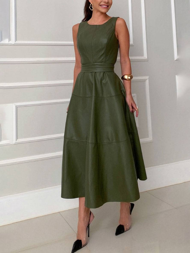 Levoire | Robe Trapèze Longue Sans Manches Femme Élégante Décontractée Cocktail Bal De Fin D'Études Olive