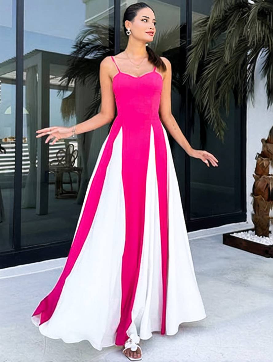 Levoire | Robe Longue Ajustée Dos Nu Avec Fines Bretelles Sans Manches Pour Femmes Élégante Décontractée Soirée Bal Bal De Fin D'Études Framboise