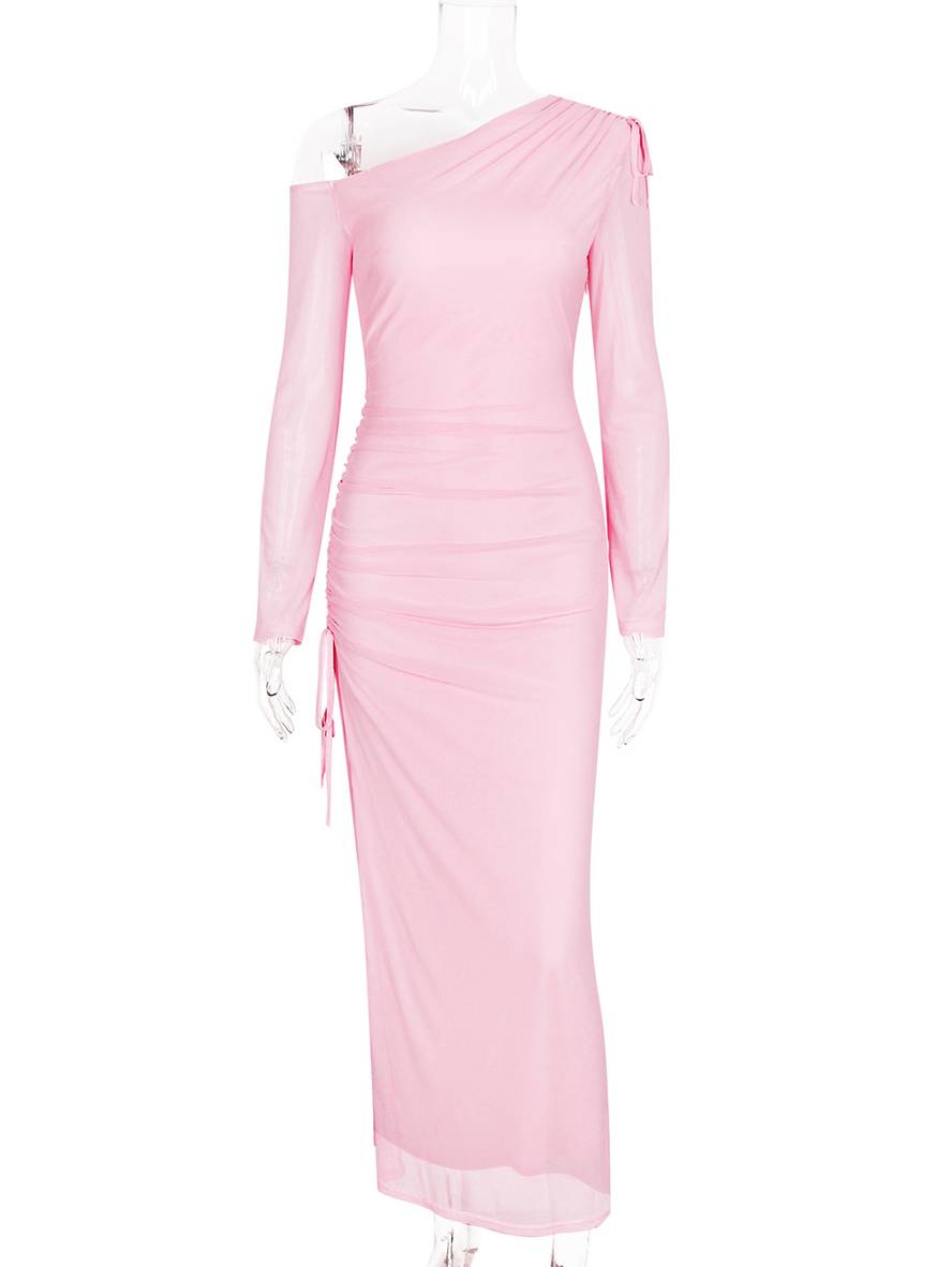 Levoire | Robe En Tulle Longue Ajustée Avec Fente Sur Le Côté, Une Épaule, Manches Longues, Élégante Pour Femmes, Robe De Soirée Décontractée