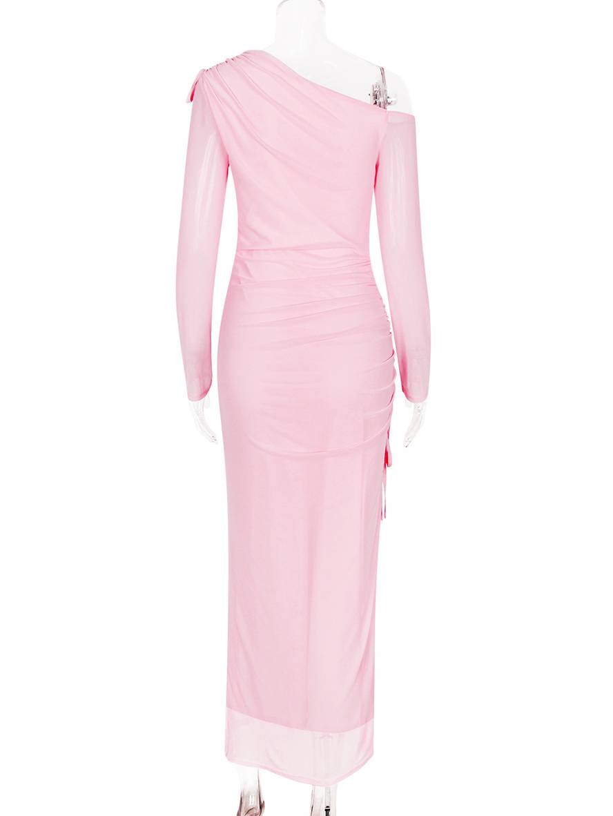 Levoire | Robe En Tulle Longue Ajustée Avec Fente Sur Le Côté, Une Épaule, Manches Longues, Élégante Pour Femmes, Robe De Soirée Décontractée