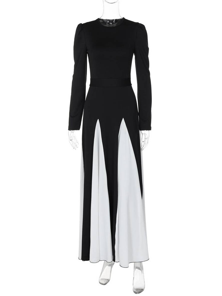 Levoire | Encolure Ronde Couleur Évasé Longue Robe Ceinture Longues Manches Femmes Élégant Décontracté Bal De Fin D'Année