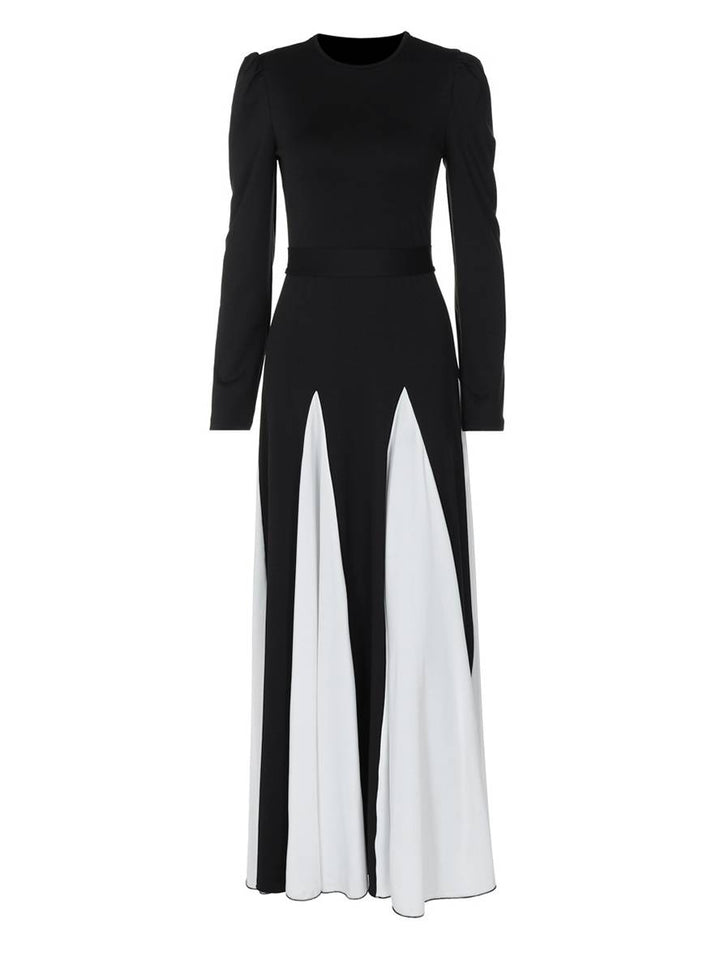 Levoire | Encolure Ronde Couleur Évasé Longue Robe Ceinture Longues Manches Femmes Élégant Décontracté Bal De Fin D'Année