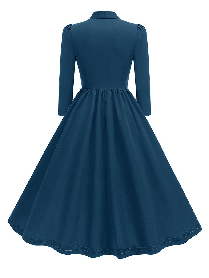 Levoire | Robe Trapèze Longue Fluide Avec Col En Nœud Papillon À Manches Longues Élégante Décontractée Vintage Robe De Cocktail