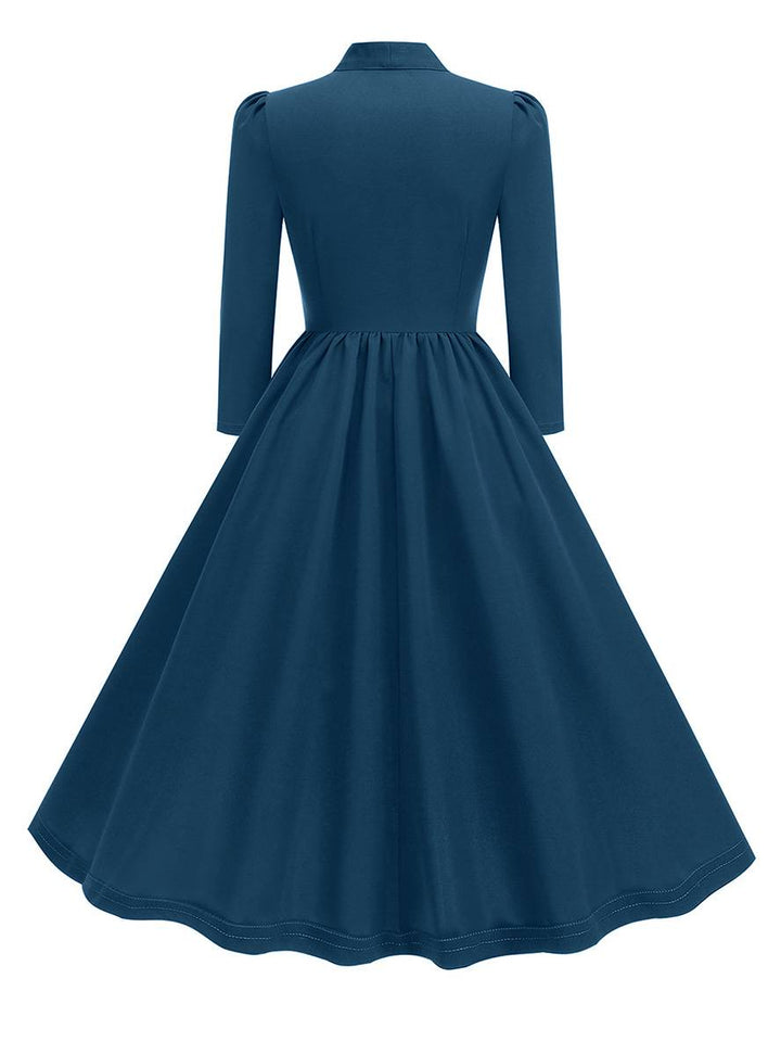 Levoire | Robe Trapèze Longue Fluide Avec Col En Nœud Papillon À Manches Longues Élégante Décontractée Vintage Robe De Cocktail