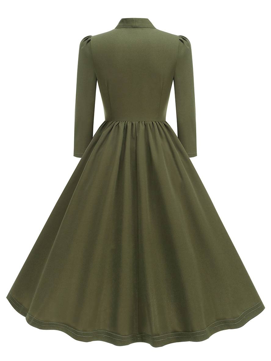 Levoire | Robe Trapèze Longue Fluide Avec Col En Nœud Papillon À Manches Longues Élégante Décontractée Vintage Robe De Cocktail