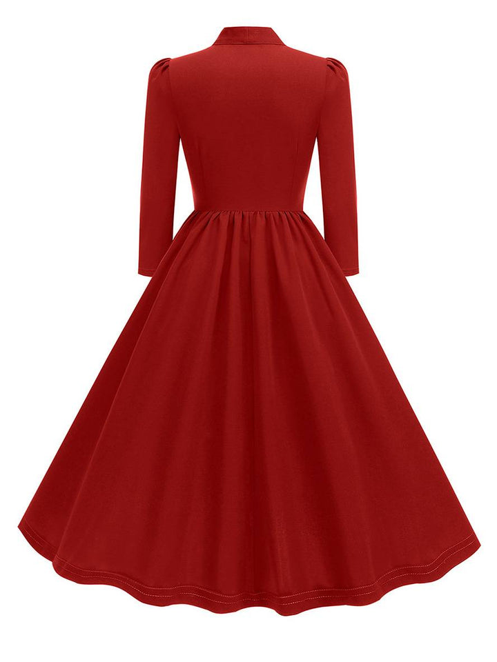 Levoire | Robe Trapèze Longue Fluide Avec Col En Nœud Papillon À Manches Longues Élégante Décontractée Vintage Robe De Cocktail
