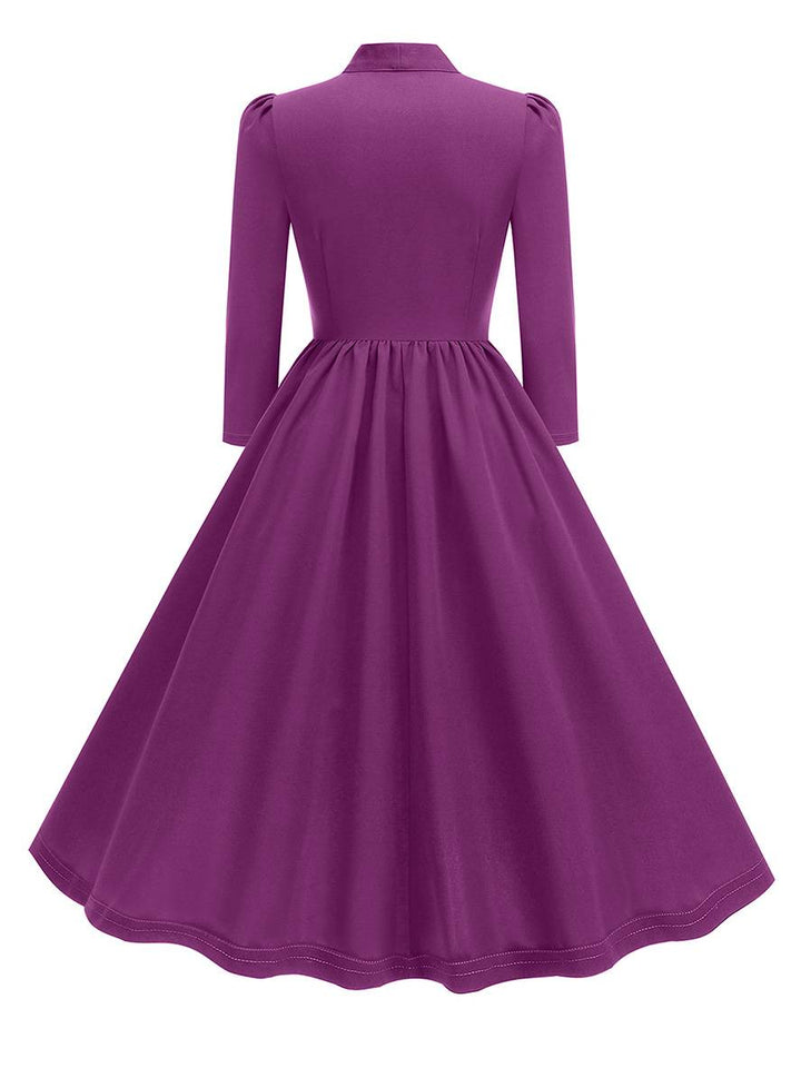 Levoire | Robe Trapèze Longue Fluide Avec Col En Nœud Papillon À Manches Longues Élégante Décontractée Vintage Robe De Cocktail