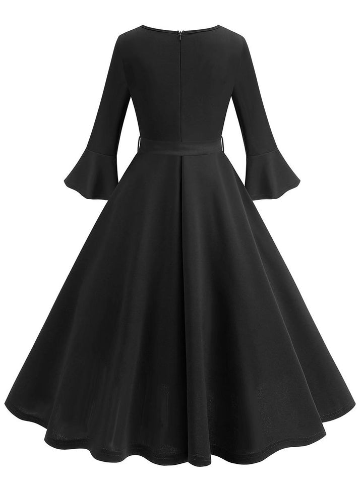 Levoire | Robe Trapèze Longue Fluide Ceinture À Nœud Manches Floues Élégante Vintage Bal De Promo Halloween