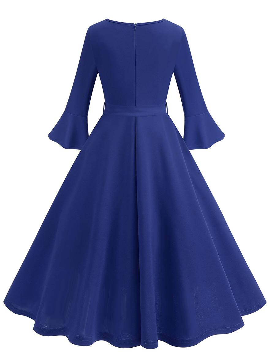 Levoire | Robe Trapèze Longue Fluide Ceinture À Nœud Manches Floues Élégante Vintage Bal De Promo Halloween