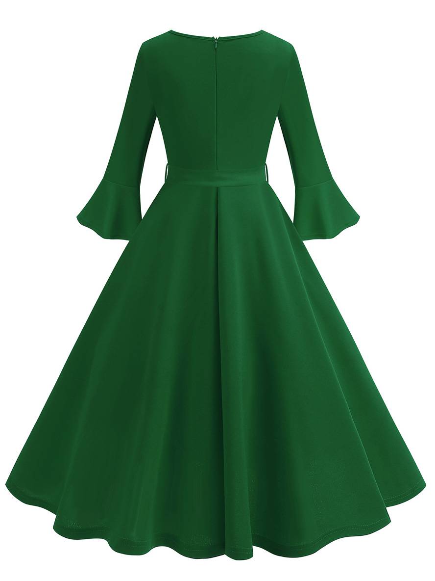 Levoire | Robe Trapèze Longue Fluide Ceinture À Nœud Manches Floues Élégante Vintage Bal De Promo Halloween