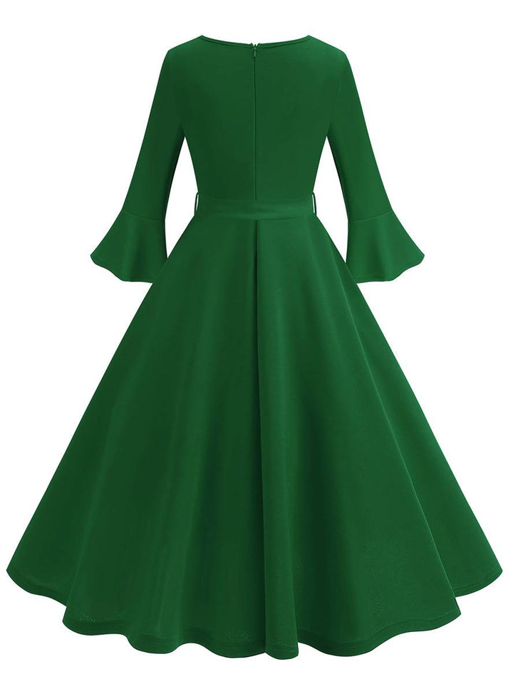 Levoire | Robe Trapèze Longue Fluide Ceinture À Nœud Manches Floues Élégante Vintage Bal De Promo Halloween