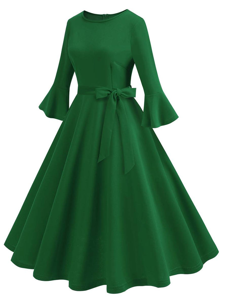 Levoire | Robe Trapèze Longue Fluide Ceinture À Nœud Manches Floues Élégante Vintage Bal De Promo Halloween