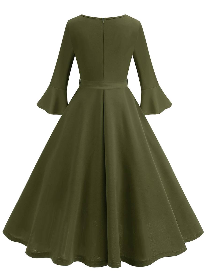 Levoire | Robe Trapèze Longue Fluide Ceinture À Nœud Manches Floues Élégante Vintage Bal De Promo Halloween