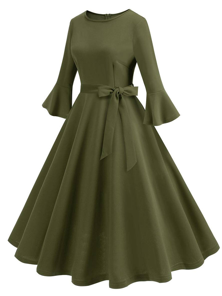 Levoire | Robe Trapèze Longue Fluide Ceinture À Nœud Manches Floues Élégante Vintage Bal De Promo Halloween