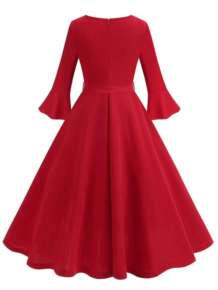 Levoire | Robe Trapèze Longue Fluide Ceinture À Nœud Manches Floues Élégante Vintage Bal De Promo Halloween