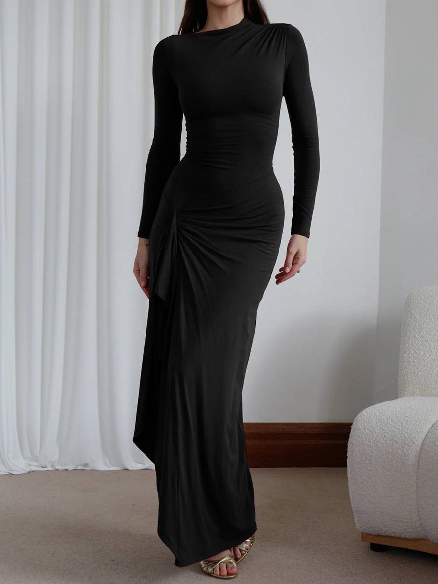 Levoire | Robe Longue Ajustée Avec Fente Sur Le Côté En Col Rond Irrégulier Pour Femmes Élégante Décontractée Cérémonie Bal De Fin D'Année