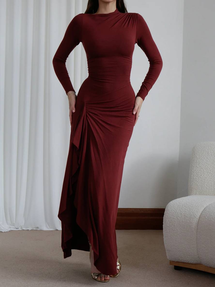 Levoire | Robe Longue Ajustée Avec Fente Sur Le Côté En Col Rond Irrégulier Pour Femmes Élégante Décontractée Cérémonie Bal De Fin D'Année