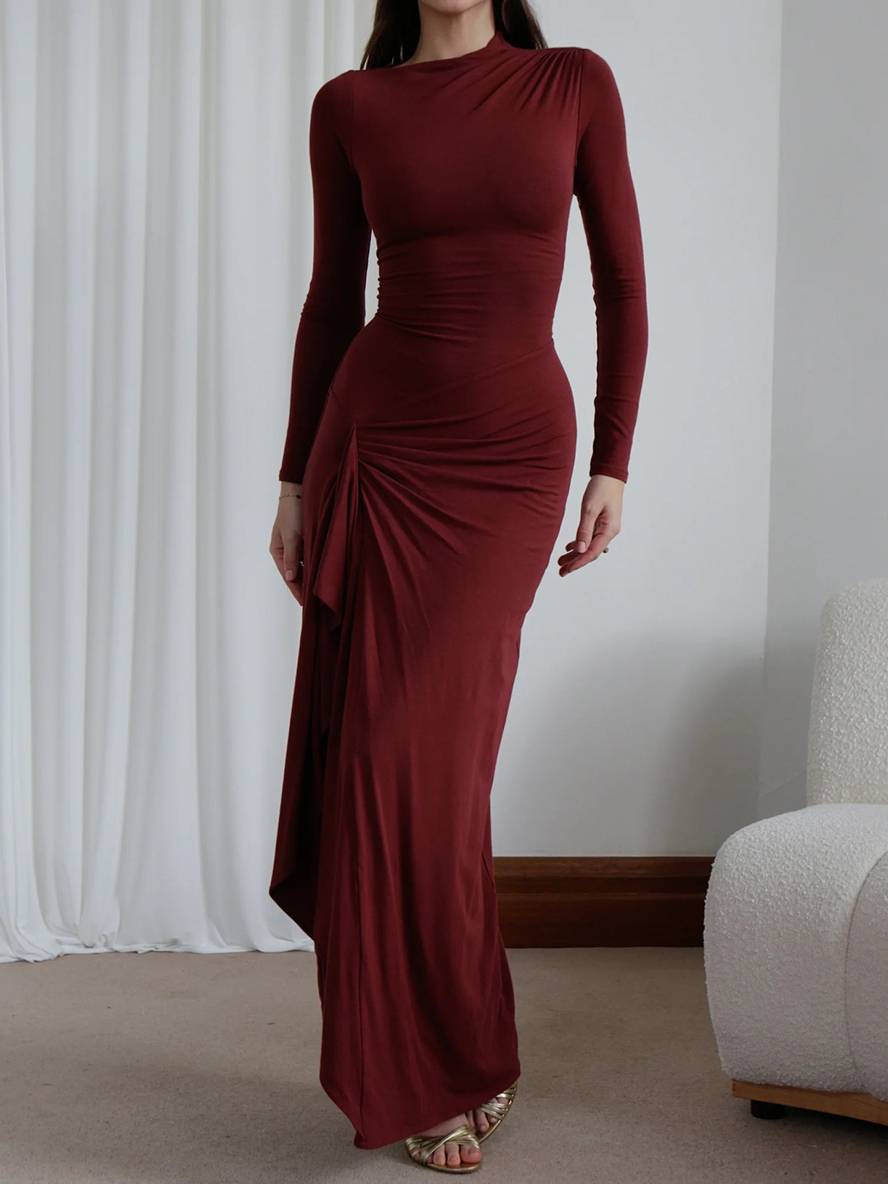 Levoire | Robe Longue Ajustée Avec Fente Sur Le Côté En Col Rond Irrégulier Pour Femmes Élégante Décontractée Cérémonie Bal De Fin D'Année