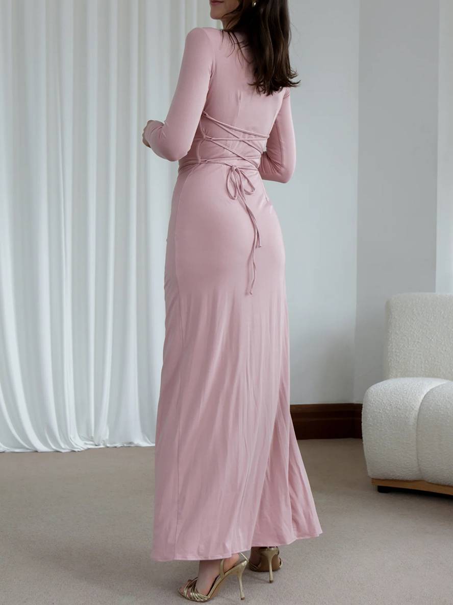 Levoire | Robe Longue Ajustée Avec Fente Sur Le Côté En Col Rond Irrégulier Pour Femmes Élégante Décontractée Cérémonie Bal De Fin D'Année