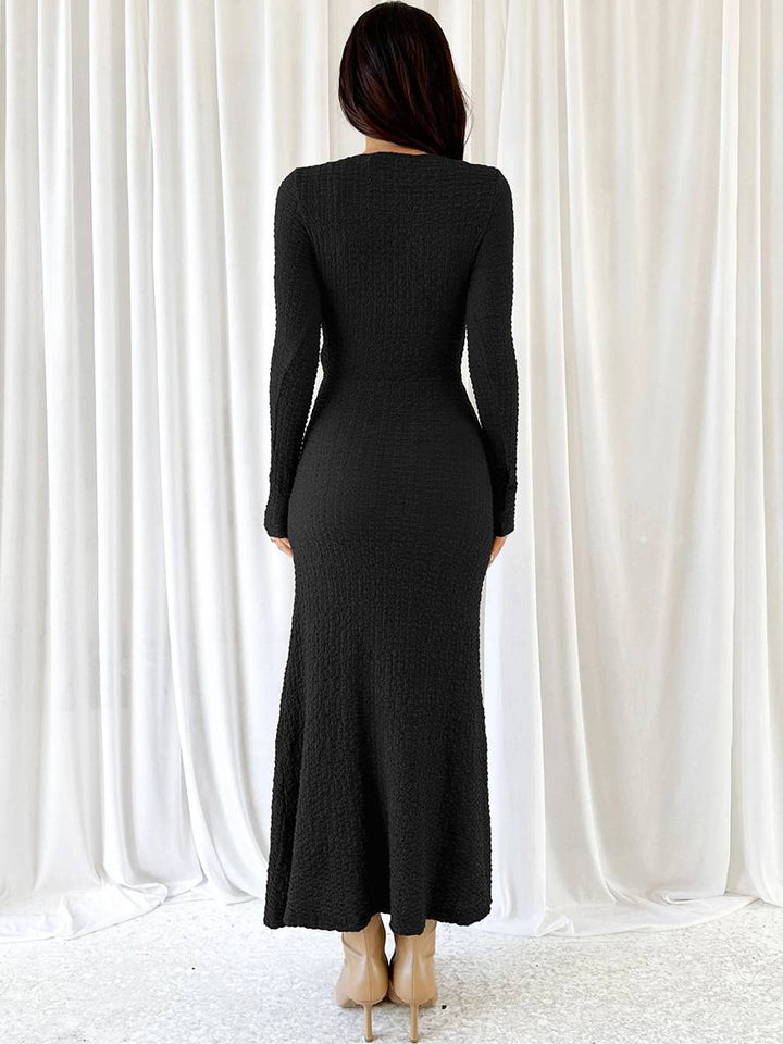 Levoire | Robe Longue Ajustée Sirène Décolleté En V Manches Longues Femme Élégante Décontractée Bal De Fin D'Année