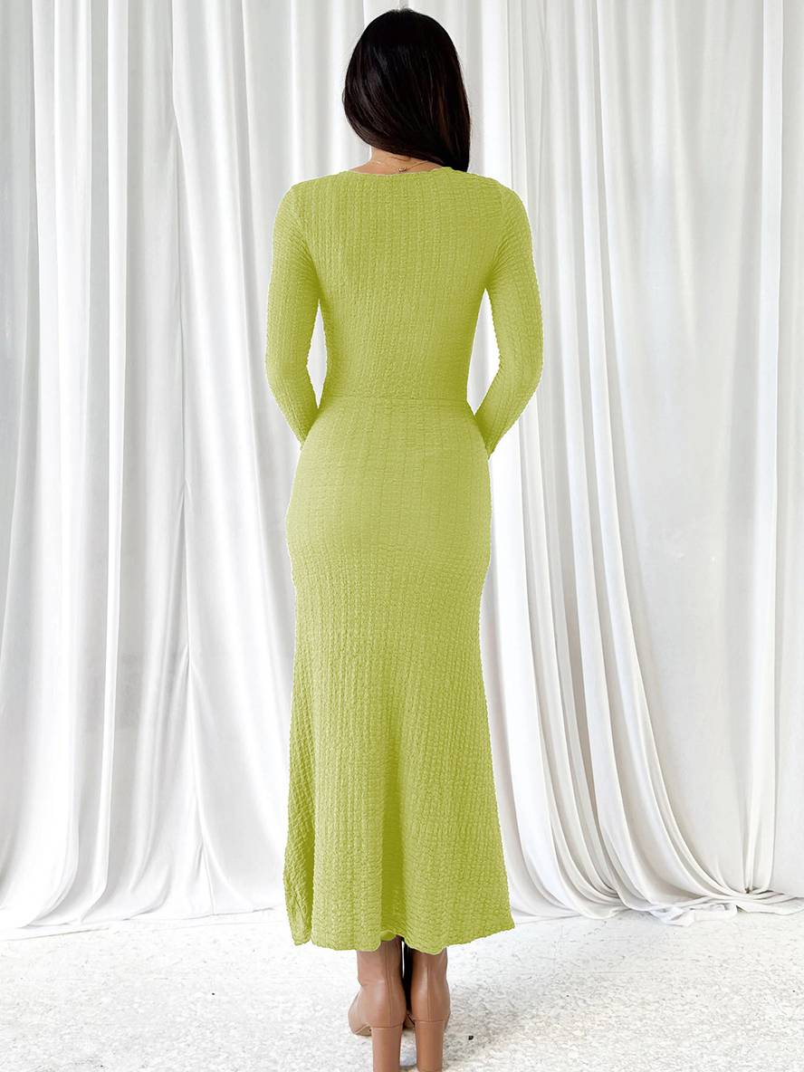Levoire | Robe Longue Ajustée Sirène Décolleté En V Manches Longues Femme Élégante Décontractée Bal De Fin D'Année