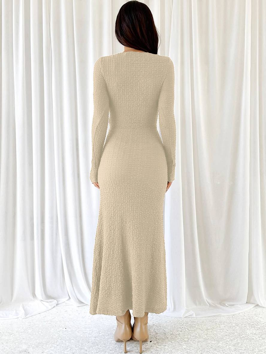 Levoire | Robe Longue Ajustée Sirène Décolleté En V Manches Longues Femme Élégante Décontractée Bal De Fin D'Année