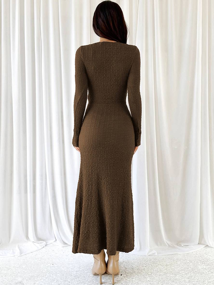 Levoire | Robe Longue Ajustée Sirène Décolleté En V Manches Longues Femme Élégante Décontractée Bal De Fin D'Année