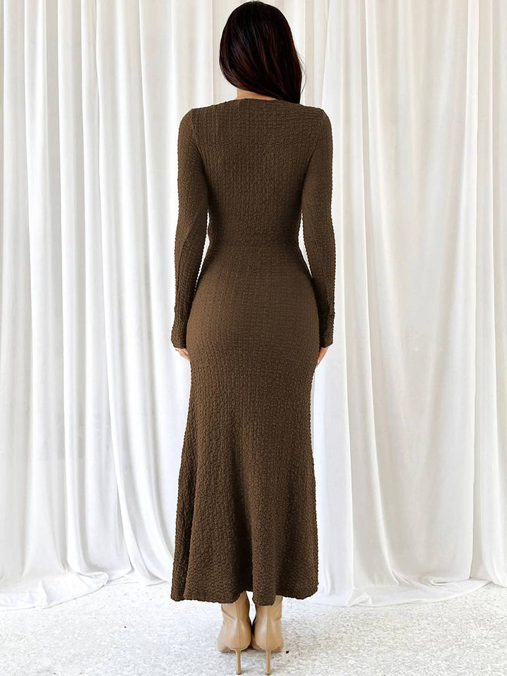 Levoire | Robe Longue Ajustée Sirène Décolleté En V Manches Longues Femme Élégante Décontractée Bal De Fin D'Année
