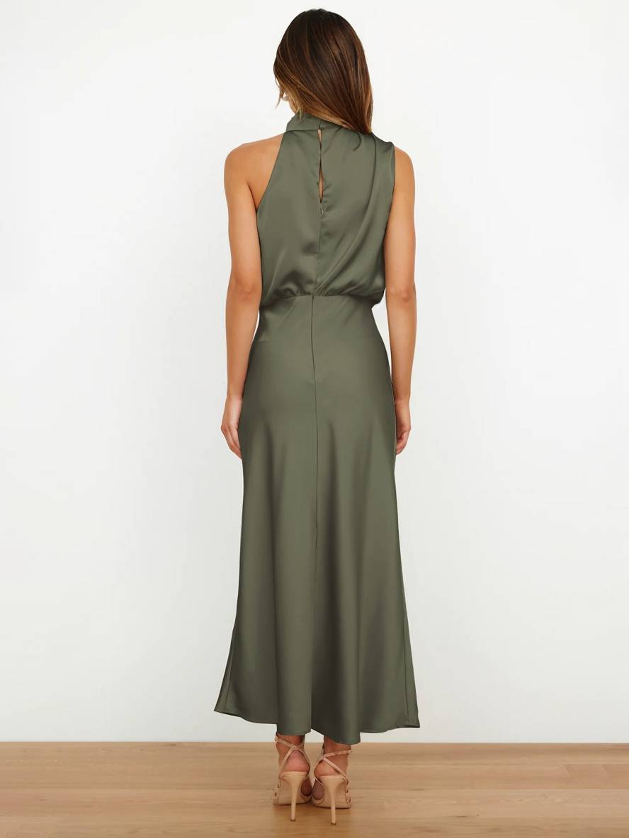 Levoire | Robe De Demoiselle D'Honneur Longue En Satin Col Roulé Irrégulier Sans Manches Élégante Robe De Soirée Pour Mariage