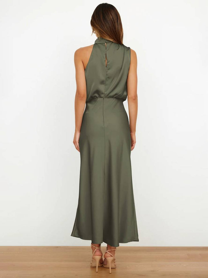 Levoire | Robe De Demoiselle D'Honneur Longue En Satin Col Roulé Irrégulier Sans Manches Élégante Robe De Soirée Pour Mariage